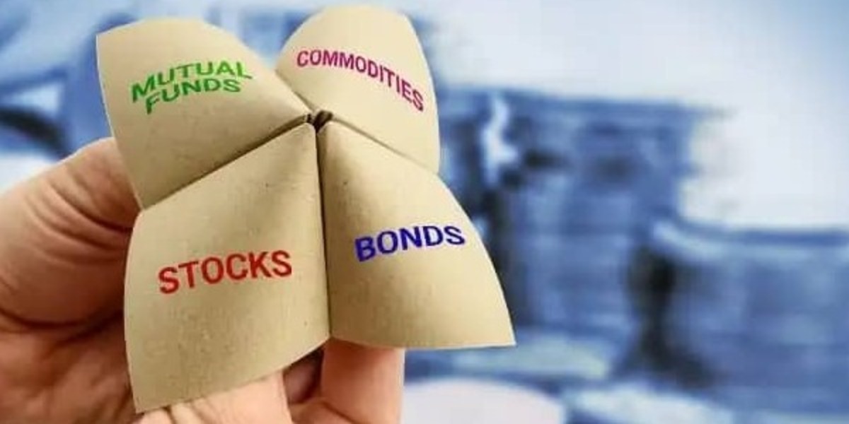 A mockup of stocks, bonds, mutual funds, bonds and investment commodities